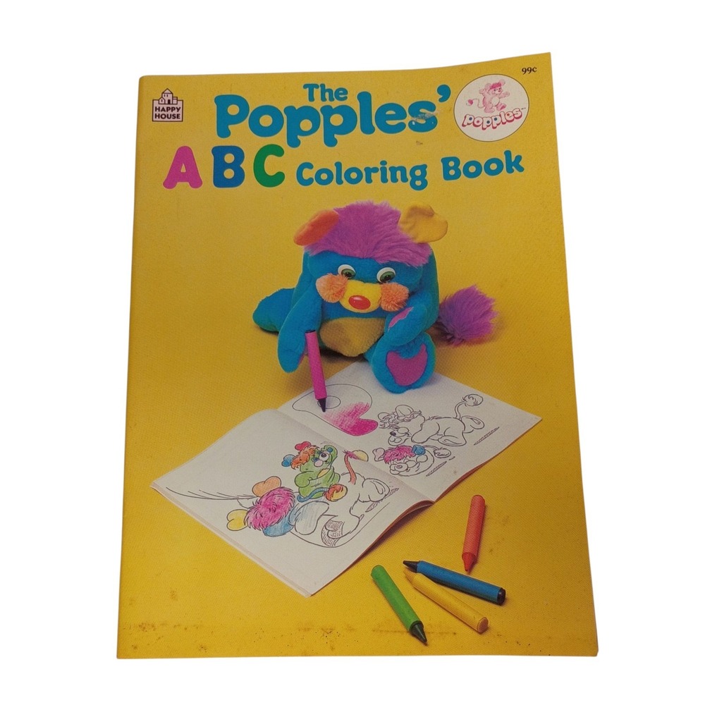 Vintage 1986 Popples' ABC Coloring‎ Book -Happy House 1 Page Has An Ink Spot